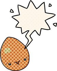 cartoon egg and speech bubble in comic book style