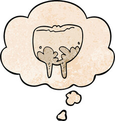 cartoon tooth and thought bubble in grunge texture pattern style