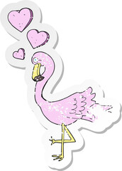 retro distressed sticker of a cartoon flamingo in love