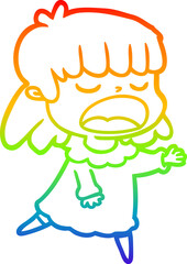 rainbow gradient line drawing cartoon woman talking loudly