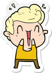 sticker of a cartoon happy man laughing