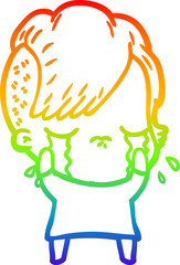 rainbow gradient line drawing cartoon crying girl