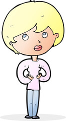 cartoon woman making Who Me? gesture