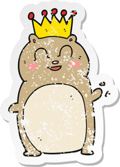 retro distressed sticker of a cartoon waving hamster