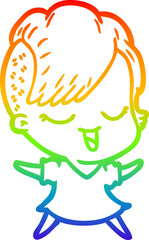 rainbow gradient line drawing happy cartoon girl