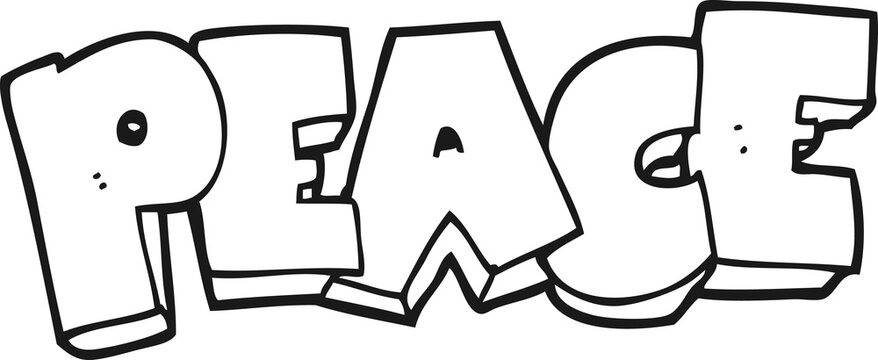 black and white cartoon word peace