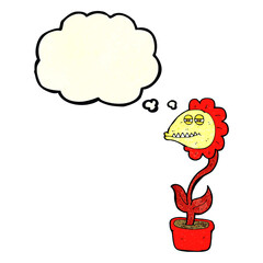 cartoon monster flower with thought bubble