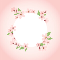 Cherry blossom circular frame. Spring vector template with copy space, card or banner design
