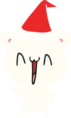 laughing polar bear flat color illustration of a wearing santa hat