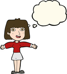 cartoon excited woman with thought bubble