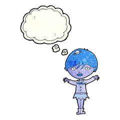 cartoon waving vampire girl with thought bubble