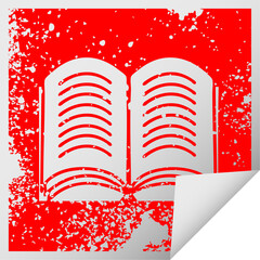 distressed square peeling sticker symbol open book