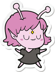 sticker of a cartoon alien girl