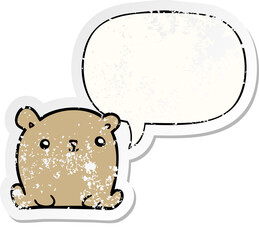 cute cartoon bear and speech bubble distressed sticker
