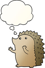cartoon hedgehog and thought bubble in smooth gradient style