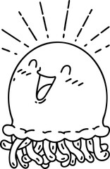 traditional black line work tattoo style happy jellyfish