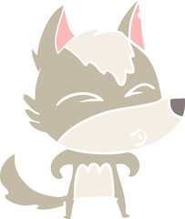 flat color style cartoon wolf whistling