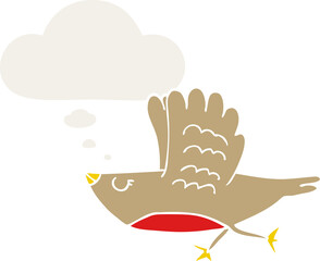 cartoon bird and thought bubble in retro style