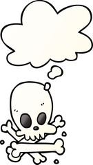 cartoon skull and bones and thought bubble in smooth gradient style