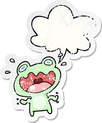 cute cartoon frog frightened and speech bubble distressed sticker