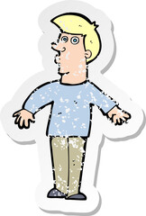 retro distressed sticker of a cartoon surprised man