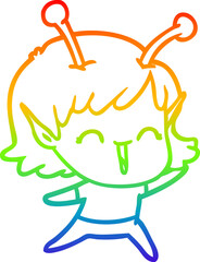 rainbow gradient line drawing cartoon alien girl laughing