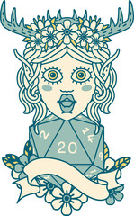 elf druid with natural twenty dice roll illustration