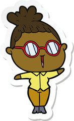 sticker of a cartoon woman wearing spectacles