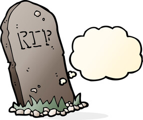 cartoon spooky grave with thought bubble