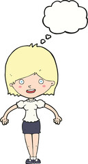 cartoon happy woman with thought bubble