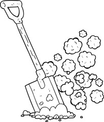 black and white cartoon shovel in dirt