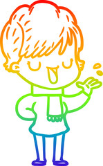 rainbow gradient line drawing cartoon woman talking