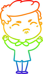 rainbow gradient line drawing cartoon annoyed man