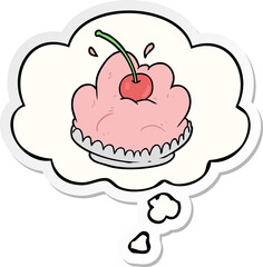 cartoon dessert and thought bubble as a printed sticker