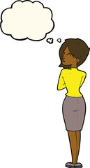 cartoon businesswoman ignoring with thought bubble