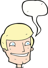 cartoon grinning man with speech bubble