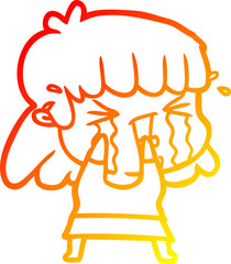 warm gradient line drawing cartoon woman in tears