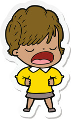 sticker of a cartoon woman talking