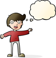 cartoon excited boy with thought bubble