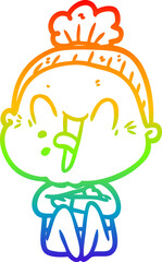 rainbow gradient line drawing cartoon happy old woman