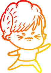 warm gradient line drawing cartoon frustrated woman