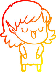 warm gradient line drawing cartoon elf girl