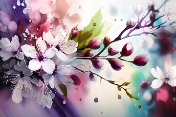 Floral flower spring abstract background of cherry blos. ai generative