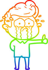 rainbow gradient line drawing cartoon crying man