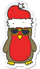 sticker of a cartoon cool christmas robin