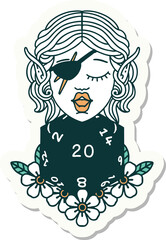 elf rogue character with natural twenty dice roll sticker