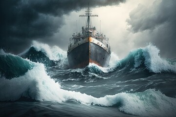 the ship was caught in a storm at sea. ai generative
