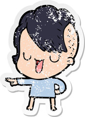 distressed sticker of a cute cartoon girl with hipster haircut