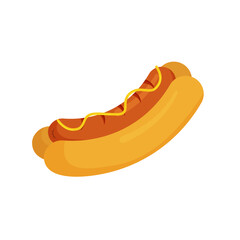 Hot Dog. Fast food icon. Bbq. Design element for your poster, web page, menu, brochure, flyer. Vector illustration in trendy flat style isolated on white background.