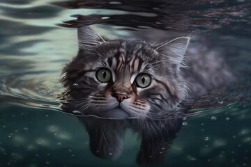 cat in the water. ai generative